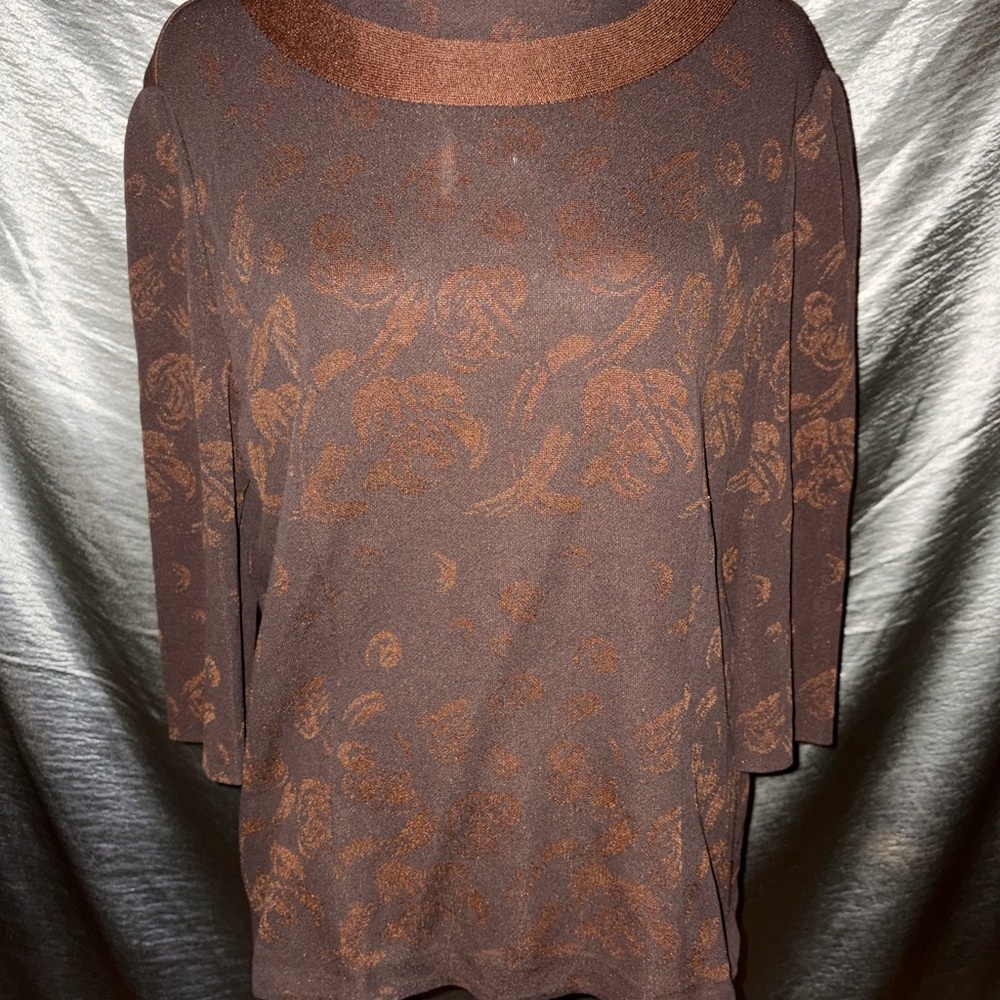 Vintage 60’s Made in France Brown Floral Patterned Top